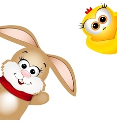 Funny Easter rabbit and yellow chicken Funny Easter rabbit and yellow chicken vector image