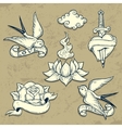 Set of Old School Tattoo Elements with skulls vector image