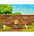 Girl and her dogs vector image