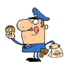 White Cop Licking His Lips And Holding A Donut vector image