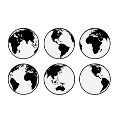 Six black and white Earth globes vector image