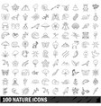 100 nature icons set outline style 100 nature icons set outline style vector image