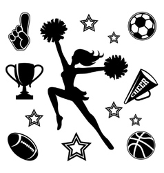 Young cheerleader with associated icons vector image