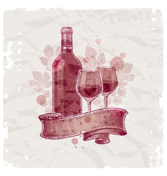 Hand drawn wine bottle and glasses vector image