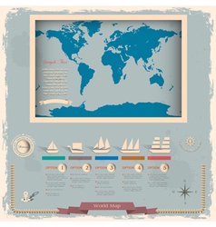 Retro style world map with nautical design vector image