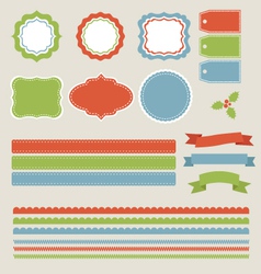 Christmas Labels Borders Ribbons Tags Set vector image