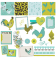 Vintage Rooster and Flowers vector image