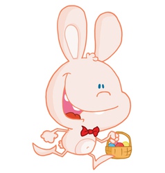 Bunny running with easter eggs in a basket vector image