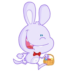 Happy Pale Purple Bunny Running With Easter Eggs vector image