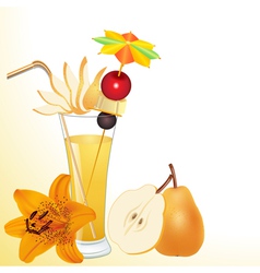Pear juice in a glass with a flower vector image