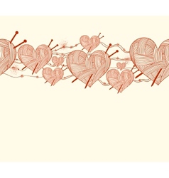 Clew heart with knitting needle seamless pattern vector image