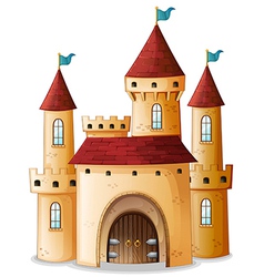 A castle with three blue flags vector image