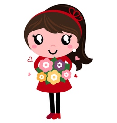 Retro Mom holding Flowers for Mothers day Retro Mom holding Flowers for Mothers day vector image