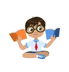 Boy Reading Two Books At The Same Time vector image