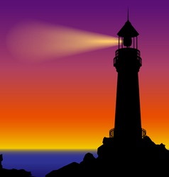 Lighthouse silhouette in sunset vector image
