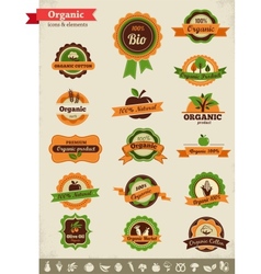 Organic food labels tags and graphic elements vector image