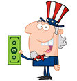 Uncle Sam With Holding A Dollar Bill vector image