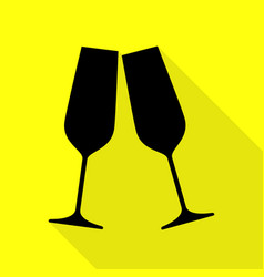 Sparkling champagne glasses black icon with flat Sparkling champagne glasses black icon with flat vector image