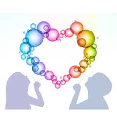 Man and woman inflate bubbles in the form of heart vector image