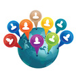 Globe with markers with friends - social media con vector image