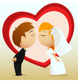 Cartoon bride and groom kiss vector image