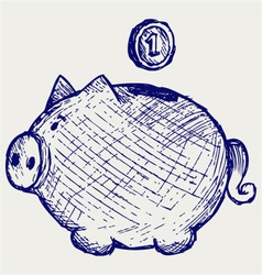 Gold coin fall into a piggy bank vector image