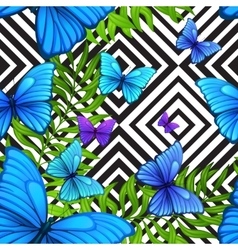 Palm leaves tropical pattern with blue Palm leaves tropical pattern with blue vector image