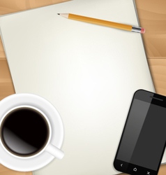 Sheets of paper pencil cup of coffee and vector image