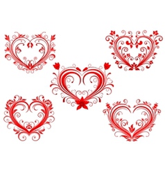 Elegant floral red valentine hearts set Elegant floral red valentine hearts set vector image