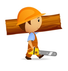Cartoon woodcutter with chainsaw and trunk vector image