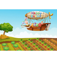An airship passing over a farm vector image