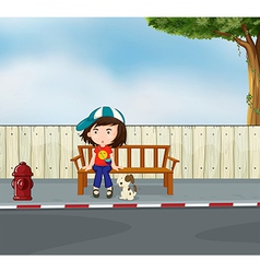 A girl and a dog sitting along the road vector image