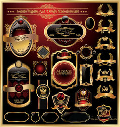 Golden labels and design elements set vector image