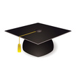 Black graduation mortar board hat with gold trim vector image