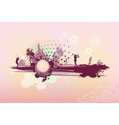 Pink background with golf players vector image