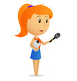 Cartoon girl female reporter holding microphone vector image