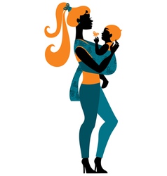 Modern mother silhouette with baby in a sling vector image