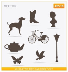 Silhouettes birds and objects set vector image