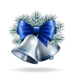 Silver bells with blue ribbon vector image