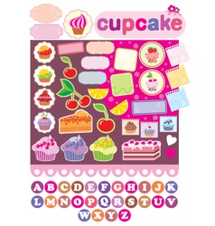 Scrapbook elements with cupcakes vector image