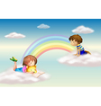 A rainbow with kids vector image