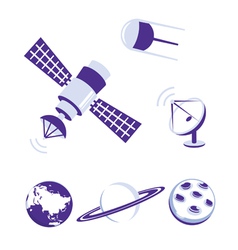 Space and satellite icons blue set vector image