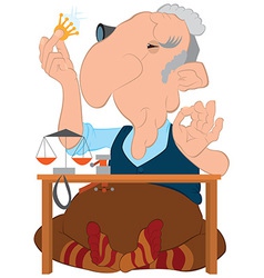 Cartoon old jeweler looking on the diamond in his Cartoon old jeweler looking on the diamond in his vector image