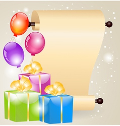 Gift boxes and scrolled paper vector image