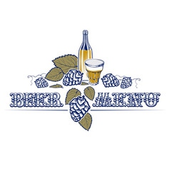 Vintage style beer list with bottle hop and glass vector image