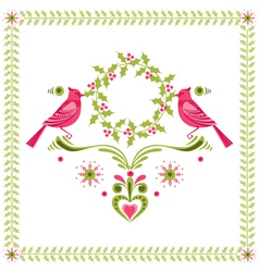 Christmas Card - Birds with Christmas Wreath vector image