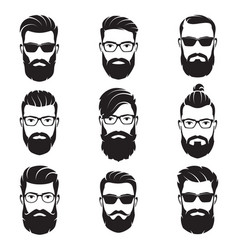 Set of bearded men faces hipsters vector image