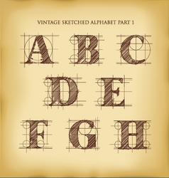 Vintage sketched alphabet set 1 vector image