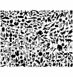 Plants insects and wildlife silhouettes vector image