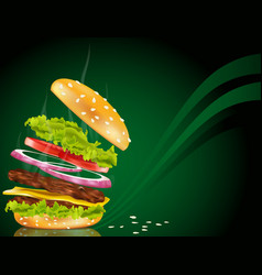 Steaming hamburger vector image